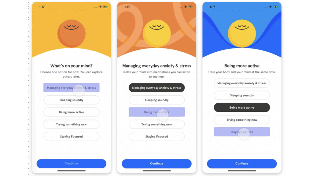 mobile CRM Headspace onboarding