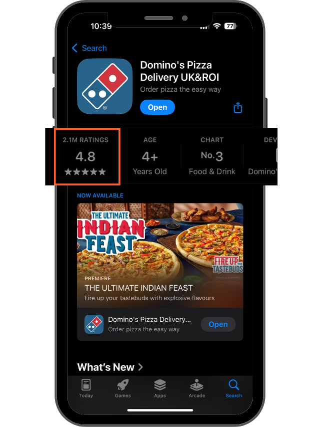 Domino's pizza App Store reviews