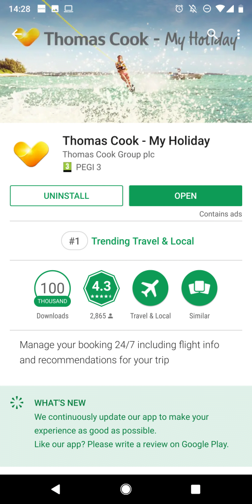 Thomas Cook app ratings 